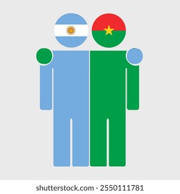 Flat illustration of two human figures with Argentina and Burkina Faso flags as heads. Minimalistic design, isolated background.