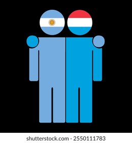 Flat illustration of two human figures with Argentina and Luxembourg flags as heads. Minimalistic design, isolated background.