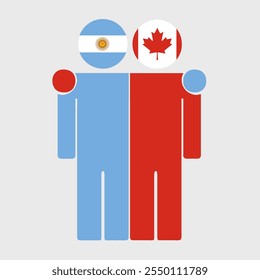 Flat illustration of two human figures with Argentina and Canada flags as heads. Minimalistic design, isolated background.