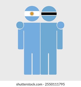 Flat illustration of two human figures with Argentina and Botswana flags as heads. Minimalistic design, isolated background.