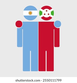 Flat illustration of two human figures with Argentina and Burundi flags as heads. Minimalistic design, isolated background.