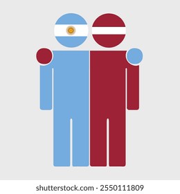 Flat illustration of two human figures with Argentina and Latvia flags as heads. Minimalistic design, isolated background.