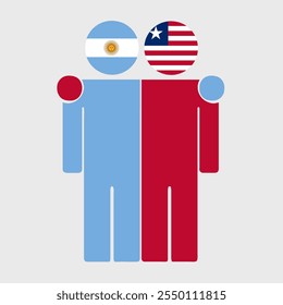 Flat illustration of two human figures with Argentina and Liberia flags as heads. Minimalistic design, isolated background.