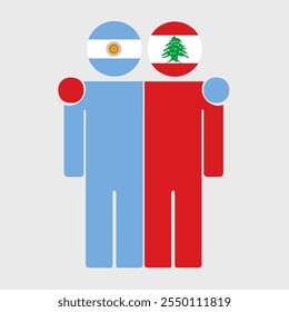 Flat illustration of two human figures with Argentina and Lebanon flags as heads. Minimalistic design, isolated background.