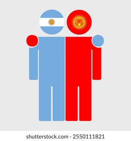 Ilustração plana de duas figuras humanas com as bandeiras da Argentina e do Quirguistão como cabeças. Design minimalista, fundo isolado.