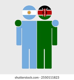 Flat illustration of two human figures with Argentina and Kenya flags as heads. Minimalistic design, isolated background.