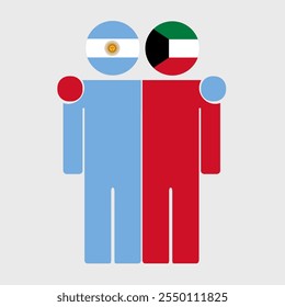 Flat illustration of two human figures with Argentina and Kuwait flags as heads. Minimalistic design, isolated background.