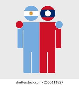 Flat illustration of two human figures with Argentina and Laos flags as heads. Minimalistic design, isolated background.