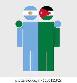 Flat illustration of two human figures with Argentina and Jordan flags as heads. Minimalistic design, isolated background.