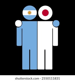 Flat illustration of two human figures with Argentina and Japan flags as heads. Minimalistic design, isolated background.