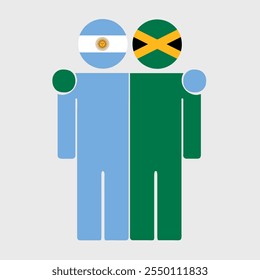 Flat illustration of two human figures with Argentina and Jamaica flags as heads. Minimalistic design, isolated background.