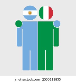 Flat illustration of two human figures with Argentina and Italy flags as heads. Minimalistic design, isolated background.