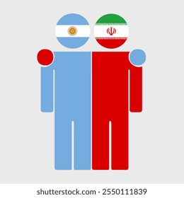 Flat illustration of two human figures with Argentina and Iran flags as heads. Minimalistic design, isolated background.