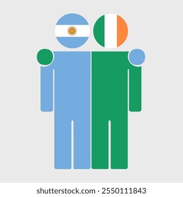 Flat illustration of two human figures with Argentina and Ireland flags as heads. Minimalistic design, isolated background.