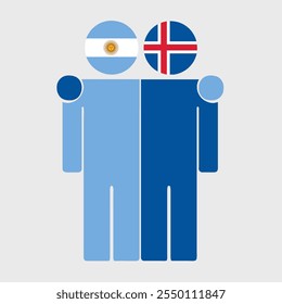 Flat illustration of two human figures with Argentina and Iceland flags as heads. Minimalistic design, isolated background.