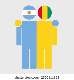 Ilustración plana de dos figuras humanas con banderas de Argentina y Guinea como cabezas. Diseño minimalista, fondo aislado.