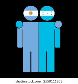 Flat illustration of two human figures with Argentina and Honduras flags as heads. Minimalistic design, isolated background.