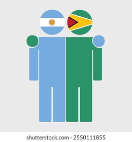 Flat illustration of two human figures with Argentina and Guyana flags as heads. Minimalistic design, isolated background.