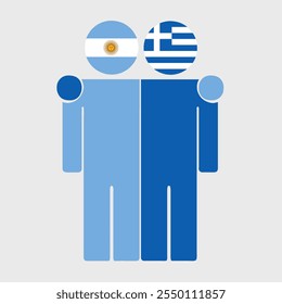 Ilustração plana de duas figuras humanas com a Argentina e a Grécia bandeiras como cabeças. Design minimalista, fundo isolado.