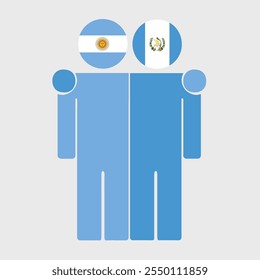 Flat illustration of two human figures with Argentina and Guatemala flags as heads. Minimalistic design, isolated background.