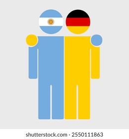 Flat illustration of two human figures with Argentina and Germany flags as heads. Minimalistic design, isolated background.