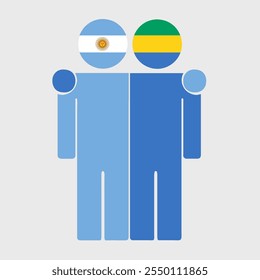 Flat illustration of two human figures with Argentina and Gabon flags as heads. Minimalistic design, isolated background.