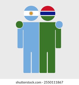 Flat illustration of two human figures with Argentina and Gambia flags as heads. Minimalistic design, isolated background.