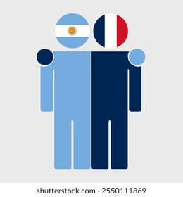 Flat illustration of two human figures with Argentina and France flags as heads. Minimalistic design, isolated background.