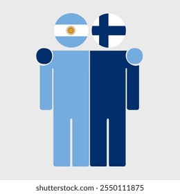 Flat illustration of two human figures with Argentina and Finland flags as heads. Minimalistic design, isolated background.