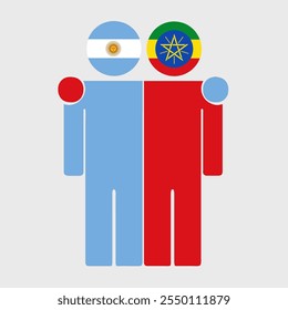 Flat illustration of two human figures with Argentina and Ethiopia flags as heads. Minimalistic design, isolated background.