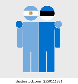 Flat illustration of two human figures with Argentina and Estonia flags as heads. Minimalistic design, isolated background.