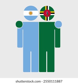 Flat illustration of two human figures with Argentina and Dominica flags as heads. Minimalistic design, isolated background.