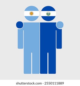 Flat illustration of two human figures with Argentina and El Salvador flags as heads. Minimalistic design, isolated background.