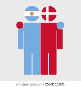 Flat illustration of two human figures with Argentina and Denmark flags as heads. Minimalistic design, isolated background.