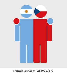 Flat illustration of two human figures with Argentina and Czech Republic flags as heads. Minimalistic design, isolated background.