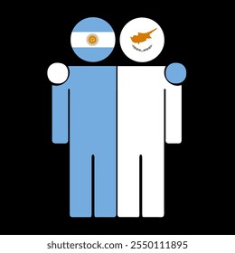 Flat illustration of two human figures with Argentina and Cyprus flags as heads. Minimalistic design, isolated background.