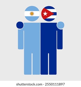 Ilustração plana de duas figuras humanas com a Argentina e Cuba bandeiras como cabeças. Design minimalista, fundo isolado.