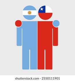 Flat illustration of two human figures with Argentina and Chile flags as heads. Minimalistic design, isolated background.