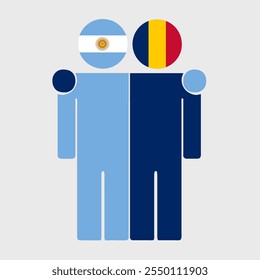 Flat illustration of two human figures with Argentina and Chad flags as heads. Minimalistic design, isolated background.