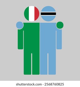 Flat illustration of two human figures with Italy and Botswana flags as heads. Minimalistic design, isolated background.