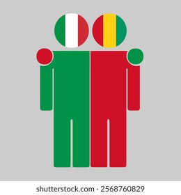 Flat illustration of two human figures with Italy and Guinea flags as heads. Minimalistic design, isolated background.