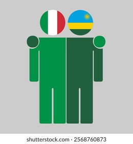 Flat illustration of two human figures with Italy and Rwanda flags as heads. Minimalistic design, isolated background.