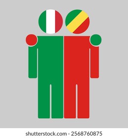 Flat illustration of two human figures with Italy and Republic of the Congo flags as heads. Minimalistic design, isolated background.