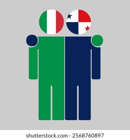 Flat illustration of two human figures with Italy and Panama flags as heads. Minimalistic design, isolated background.