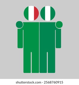 Flat illustration of two human figures with Italy and Nigeria flags as heads. Minimalistic design, isolated background.