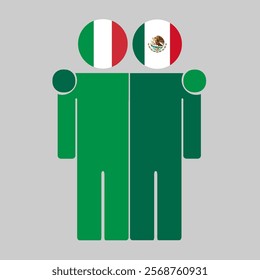 Flat illustration of two human figures with Italy and Mexico flags as heads. Minimalistic design, isolated background.