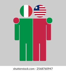 Flat illustration of two human figures with Italy and Liberia flags as heads. Minimalistic design, isolated background.