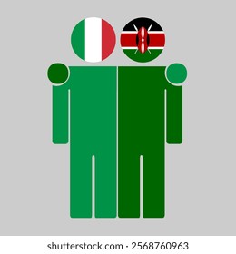 Flat illustration of two human figures with Italy and Kenya flags as heads. Minimalistic design, isolated background.