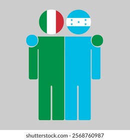 Flat illustration of two human figures with Italy and Honduras flags as heads. Minimalistic design, isolated background.