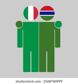 Flat illustration of two human figures with Italy and Gambia flags as heads. Minimalistic design, isolated background.